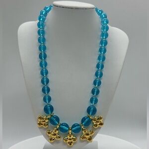 Vintage Joan Rivers Czech Republic Turquoise and Gold Beaded Necklace NWOT